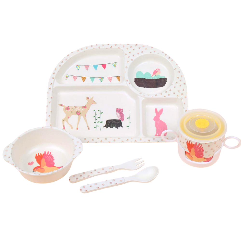 Eco-friendly Bamboo Dinner Set Cute animals - Main Image