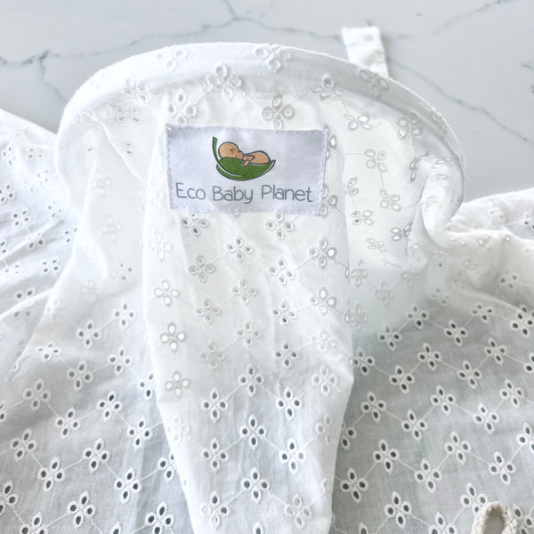 Nursing Cover for Breastfeeding Mums - Broderie Anglaise, Embroidered Organic Cotton - Open Neckline - Multi purpose