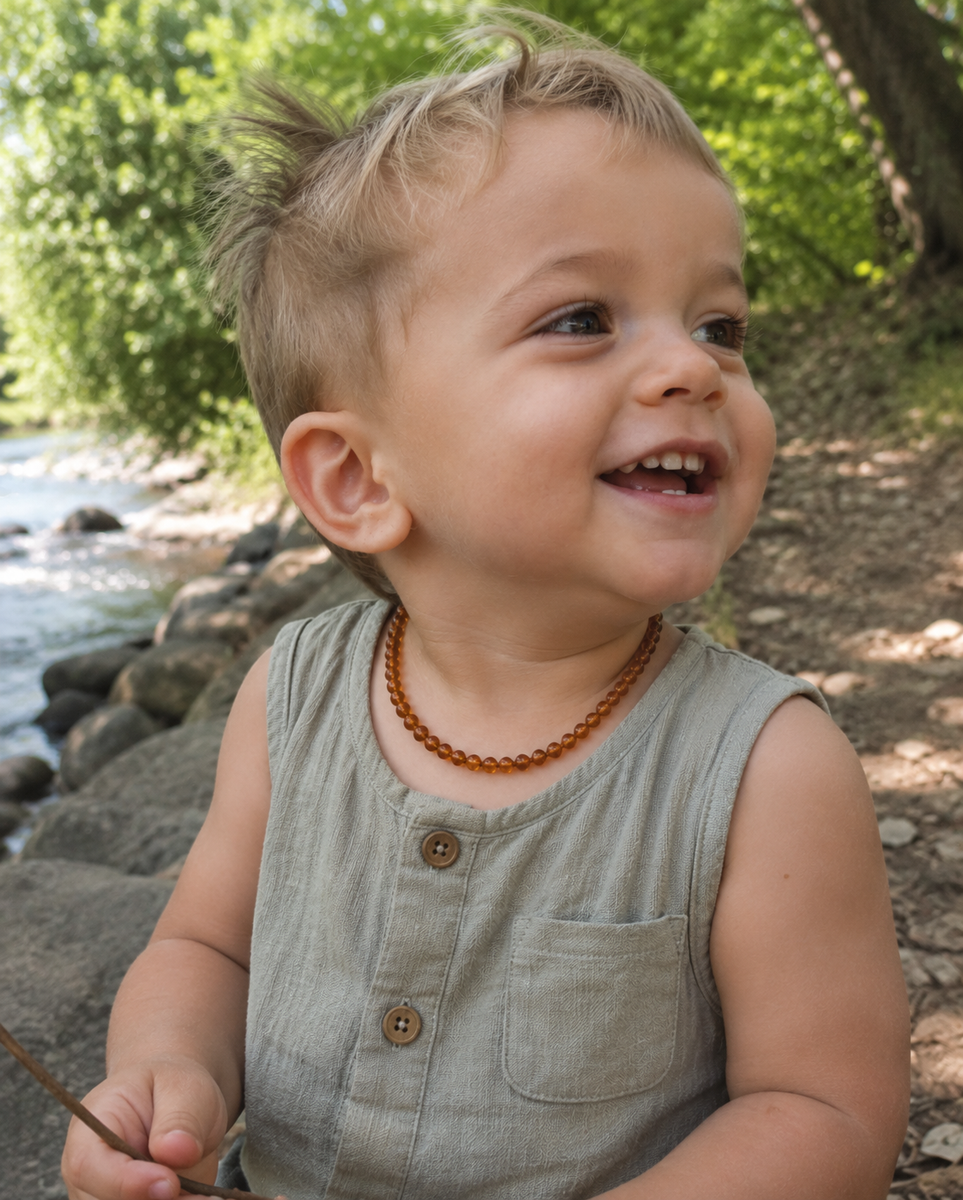 Baltic Amber Baby Teething Necklace – Cognac (33cm) | Natural Amber Australia
