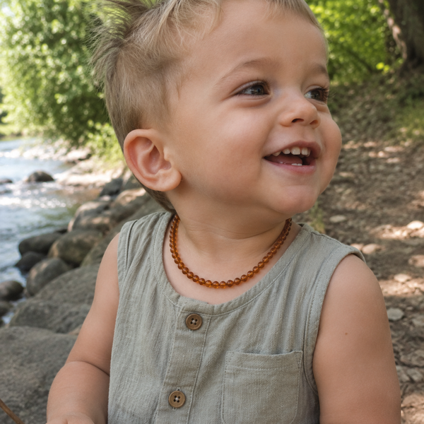 Baltic Amber Baby Teething Necklace – Cognac (33cm) | Natural Amber Australia