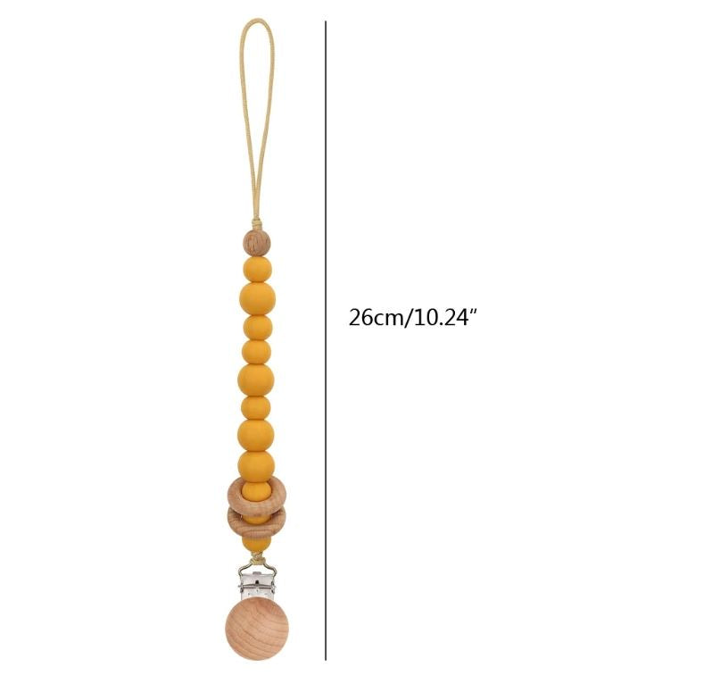 Baby Dummy Clips - Beaded Silicone Wooden Pacifier Holder - Eco Friendly Baby Gift - 14 Colours