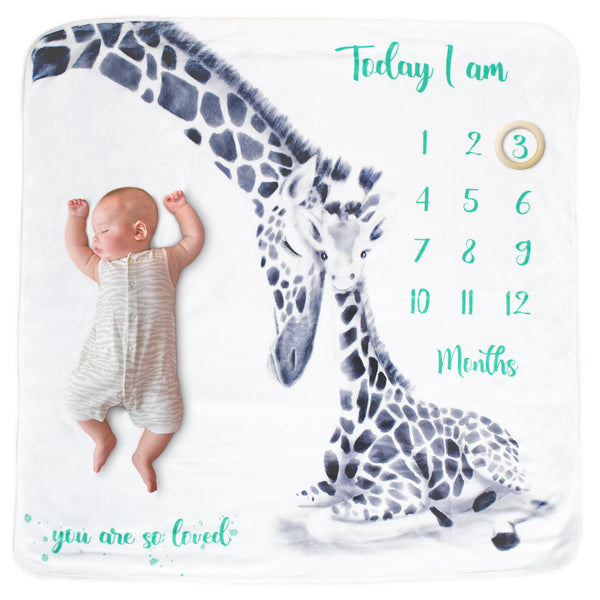Watch me grow giraffes milestone blanket and wooden marker