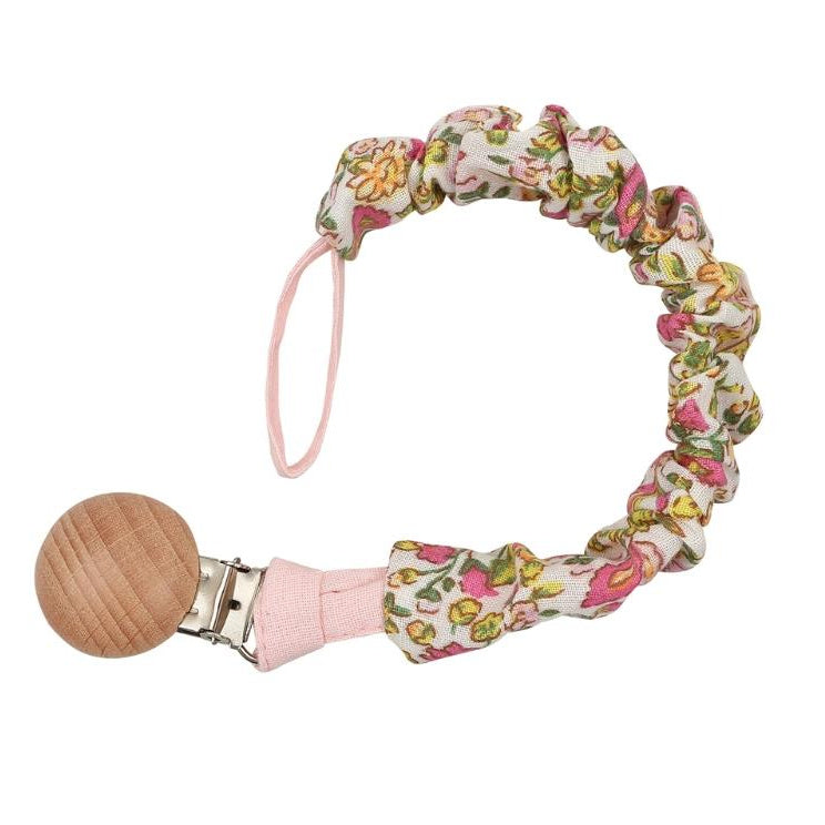 Baby Dummy Chain Clips - Cotton Linen Fabric Pacifier Holder - Boho Style Flowers - Eco Friendly Baby Gift for Boys and Girls
