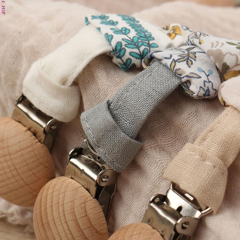 Baby Dummy Chain Clips - Cotton Linen Fabric Pacifier Holder - Boho Style Flowers - Eco Friendly Baby Gift for Boys and Girls