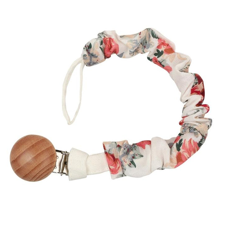 Baby Dummy Chain Clips - Cotton Linen Fabric Pacifier Holder - Boho Style Flowers - Eco Friendly Baby Gift for Boys and Girls