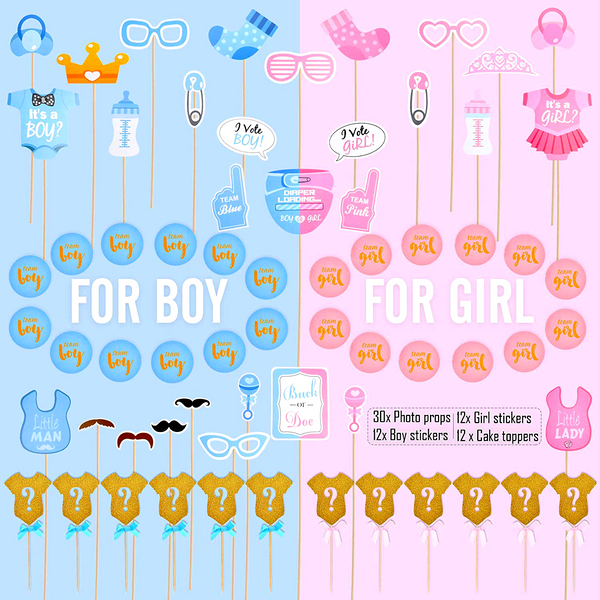 Gender Reveal Decorations Party Kit - Giant Balloon - 120 pieces Blue & Pink for 24 Guests