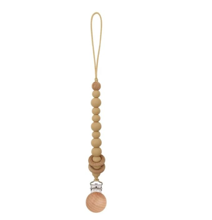 Baby Dummy Clips - Beaded Silicone Wooden Pacifier Holder - Eco Friendly Baby Gift - 14 Colours