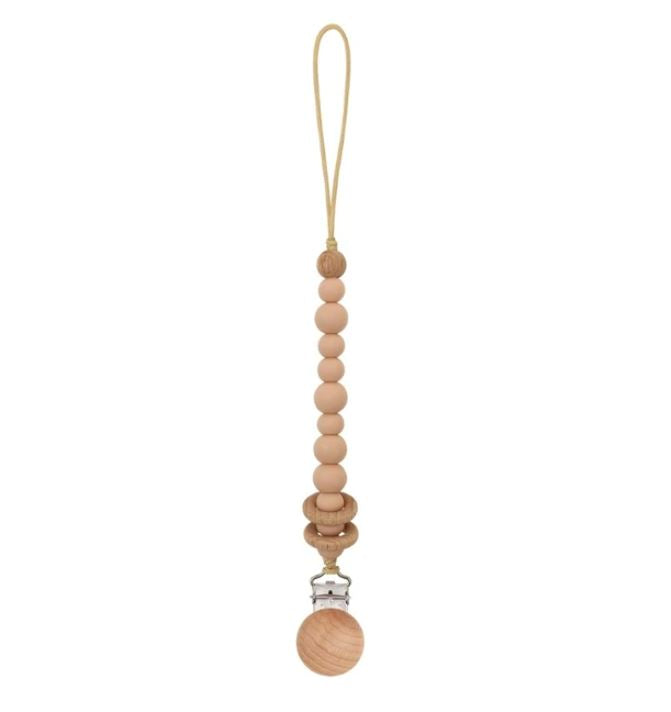 Baby Dummy Clips - Beaded Silicone Wooden Pacifier Holder - Eco Friendly Baby Gift - 14 Colours