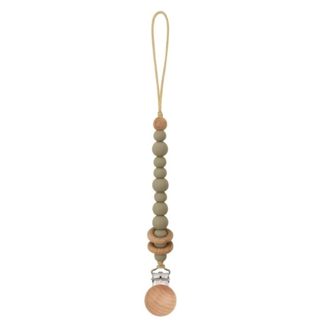 Baby Dummy Clips - Beaded Silicone Wooden Pacifier Holder - Eco Friendly Baby Gift - 14 Colours