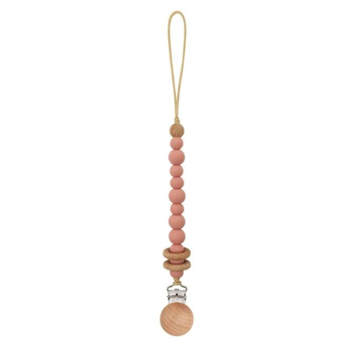 Baby Dummy Clips - Beaded Silicone Wooden Pacifier Holder - Eco Friendly Baby Gift - 14 Colours