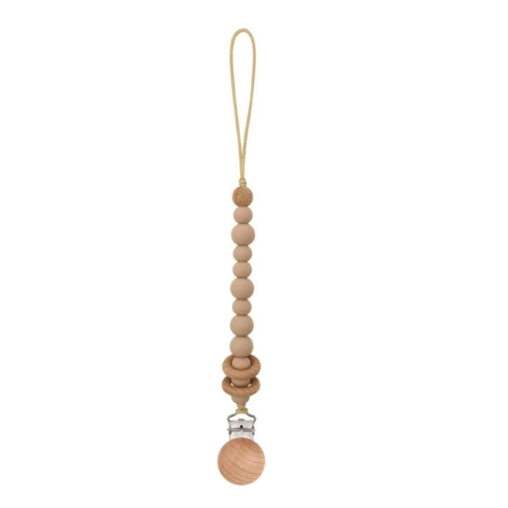 Baby Dummy Clips - Beaded Silicone Wooden Pacifier Holder - Eco Friendly Baby Gift - 14 Colours