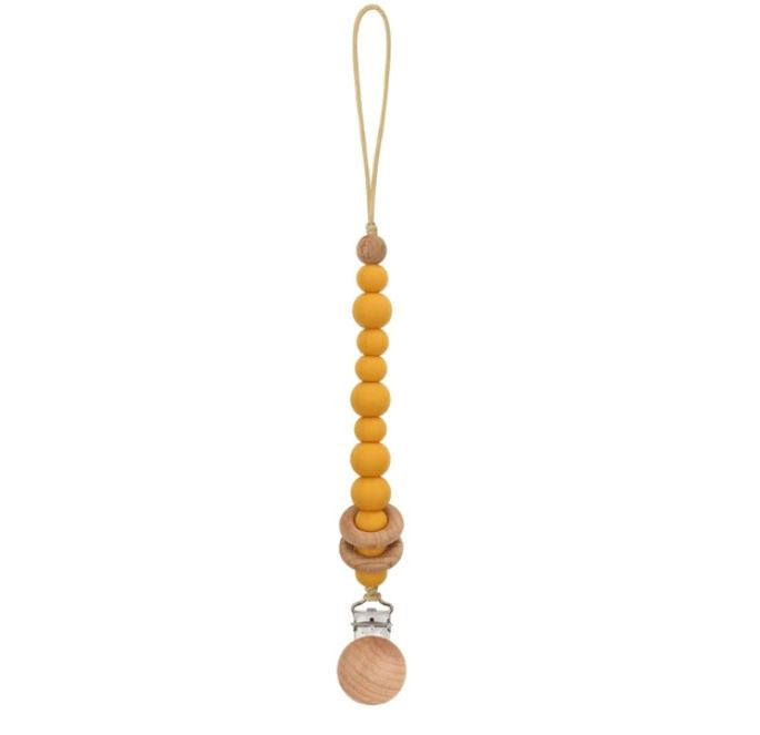 Baby Dummy Clips - Beaded Silicone Wooden Pacifier Holder - Eco Friendly Baby Gift - 14 Colours