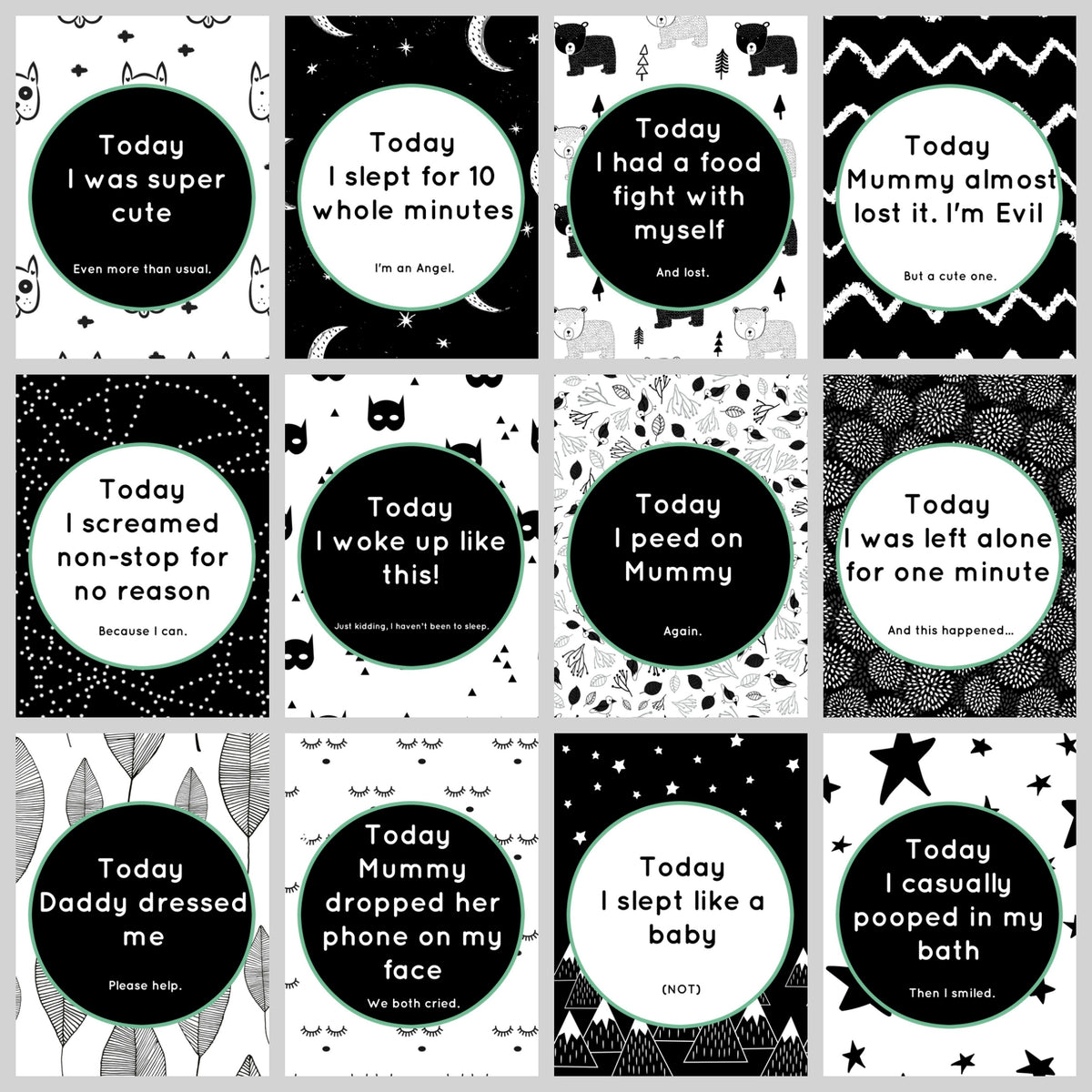 Baby Milestone Cards - 24 Unique Cute & Funny Card Designs - For New Parents with a Sense of Humour