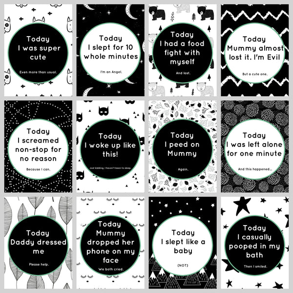 Baby Milestone Cards - 24 Unique Cute & Funny Card Designs - For New Parents with a Sense of Humour