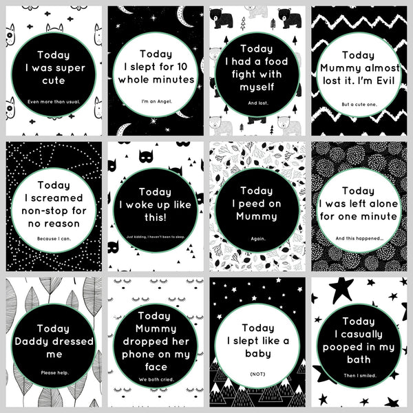 Baby Milestone Cards - 24 Unique Cute & Funny Card Designs - For New Parents with a Sense of Humour