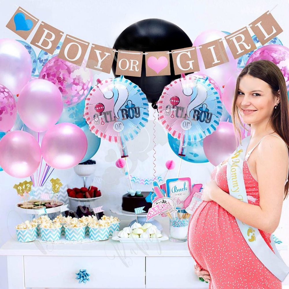Gender Reveal Decorations Party Kit - Giant Balloon - 120 pieces Blue & Pink for 24 Guests